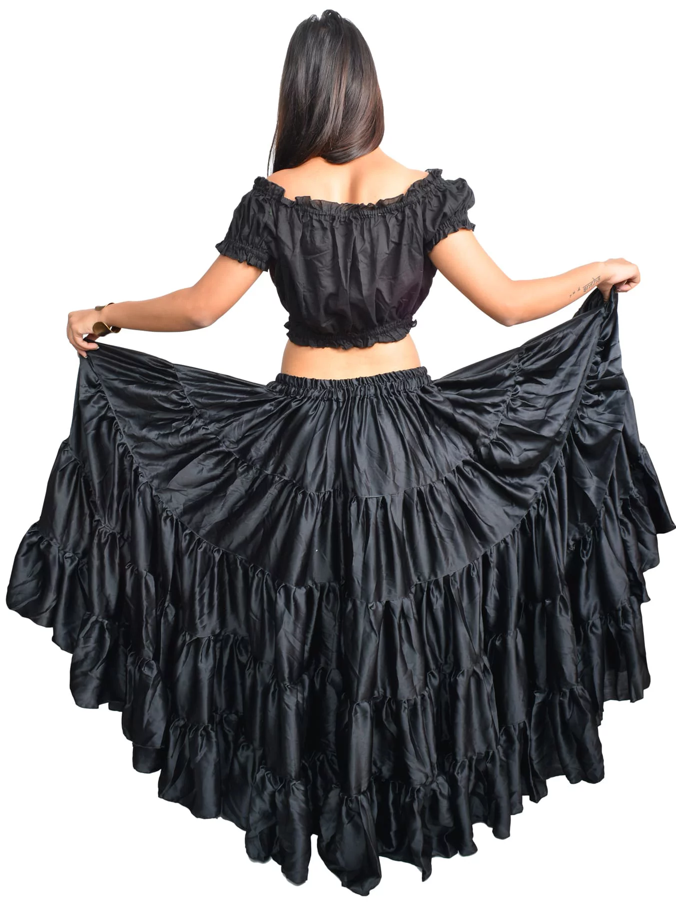Wevez® Women's Satin Flamenco Dance 25 Yard Skirt, One Size, Black