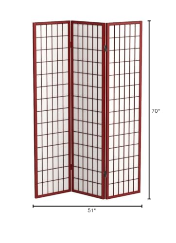 Red Lantern 6 ft. Tall Window Pane Shoji Screen-Natural-4 Panels Room Divider