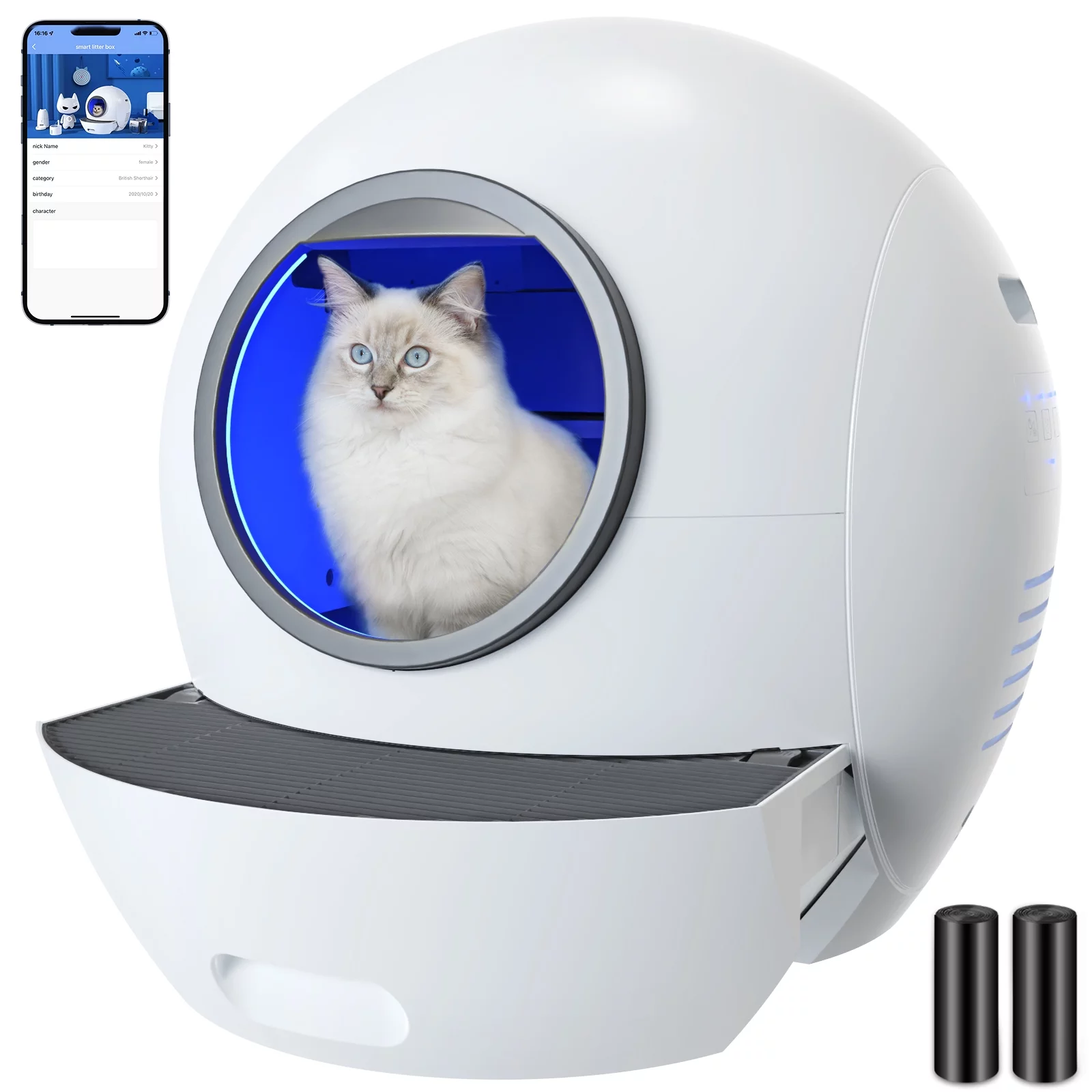 ELS PET WiFi Smart Cat Litter Box-Never Scoop/APP Control Automatic Self-Cleaning Litter Box Robot