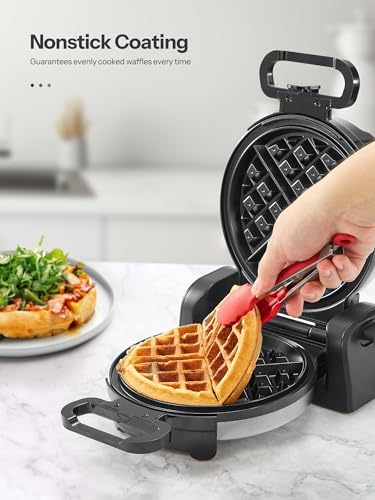 Classic Waffle Iron, Double Belgian Waffle Maker 180°Flip, 1400W Waffle Iron 8 Slices, Rotating & Nonstick Plates with Removable Drip Tray, Cool Touch Handles, Stainless Steel (8 Slices)