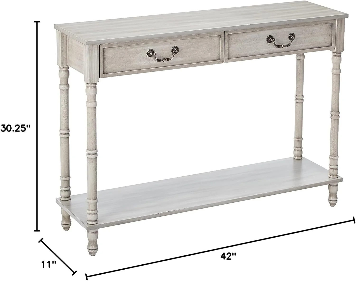 TJUNBOLIFE \u2013 2 Drawer Wooden Hall Console Sofa Table  Washed Oak Finish