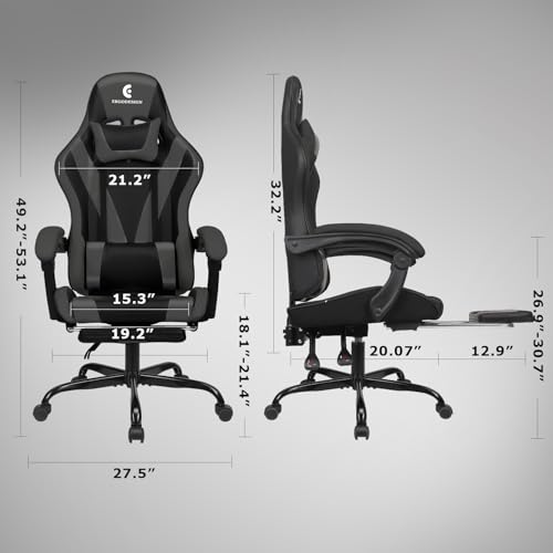 Gaming Chair with Linkage Armrest & Footrest, High Back Video Gaming Chair, Black