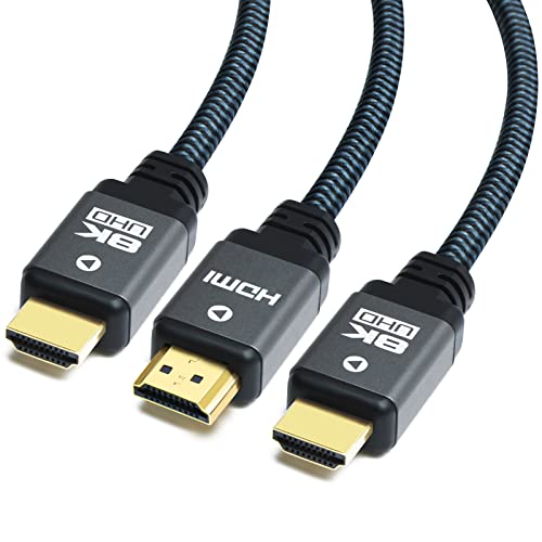Yauhody 8K HDMI Cable 6.6ft (3 Pack), 48Gbps High Speed HDMI 2.1 Cable Durable Nylon Braided HDMI Cord 3 Pack, Supports 8K 60Hz 4K 120Hz 144Hz 3D Dynamic HDR HDCP 2.2 eARC