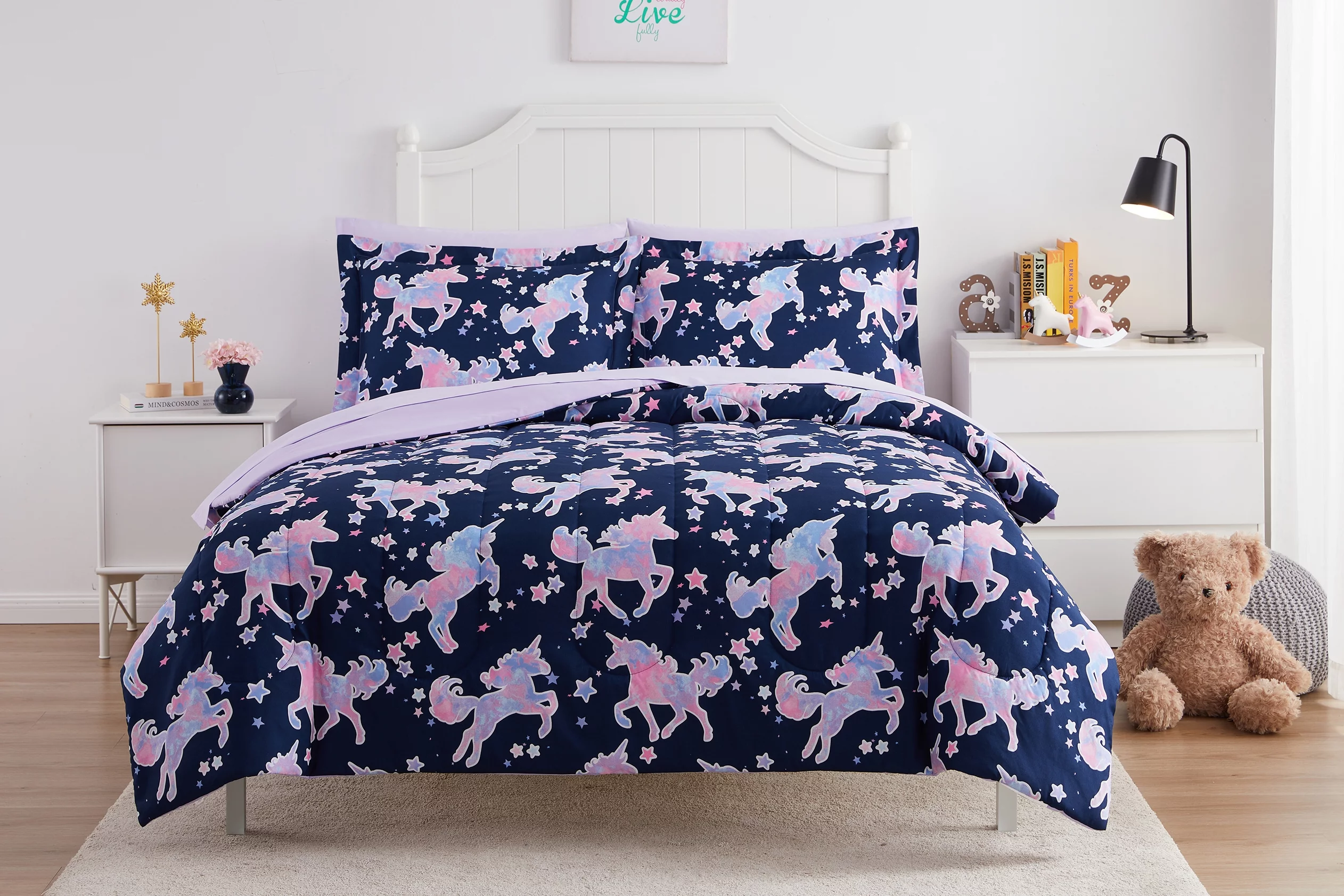 Your Zone 7-Piece Glow in the Dark Unicorn Bed-in-a-Bag, Full