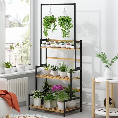Ufine Bamboo Ladder Plant Stand 3 Tier Foldable Flower Pot Display Shelf Rack for Indoor Outdoor Home Patio Lawn Garden Balcony Organizer Planter Holder