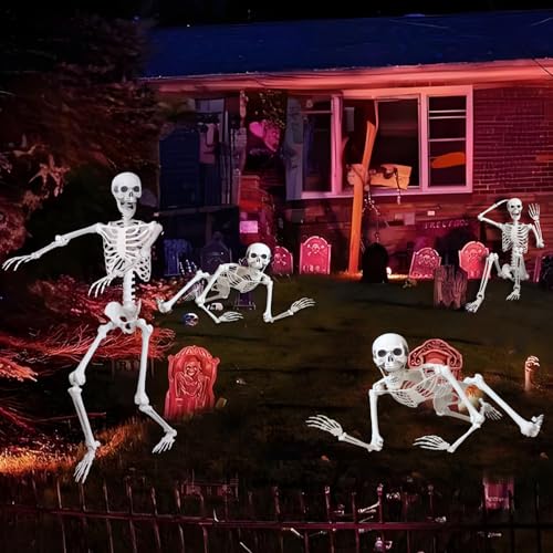 5.4Ft Halloween Life Size Skeleton,2PCS Posable Skeleton Full Body Size Realistic Human Bones with Movable Joints for Indoor Outdoor Halloween Decoration (Grey)