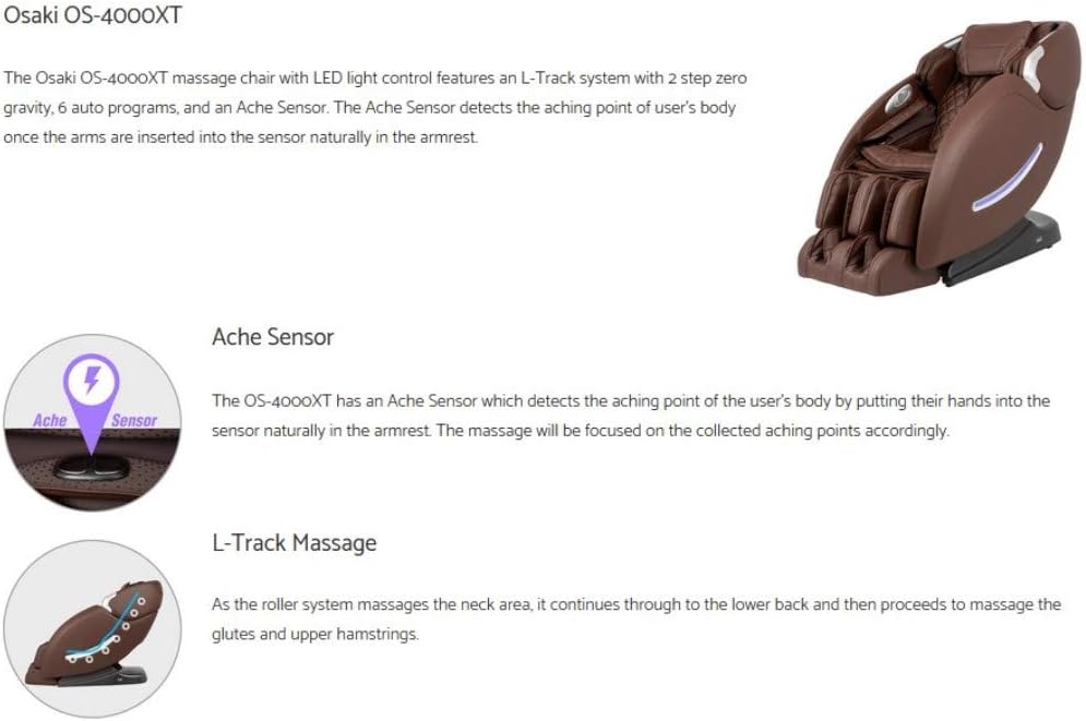 Osaki OS-4000XT Full Body L-Track Massage Chair w 2 Step Zero Gravity - Brown
