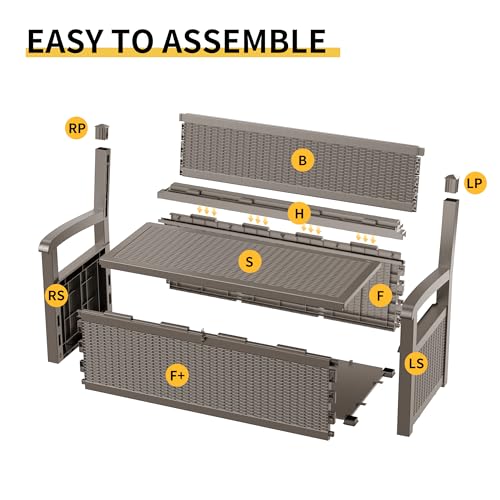 ROJIK 80 Gallon Storage Bench Deck Box Outdoor with Armrests,Storage Furniture Waterproof Lockable for Porch Patio and Garden (Black)