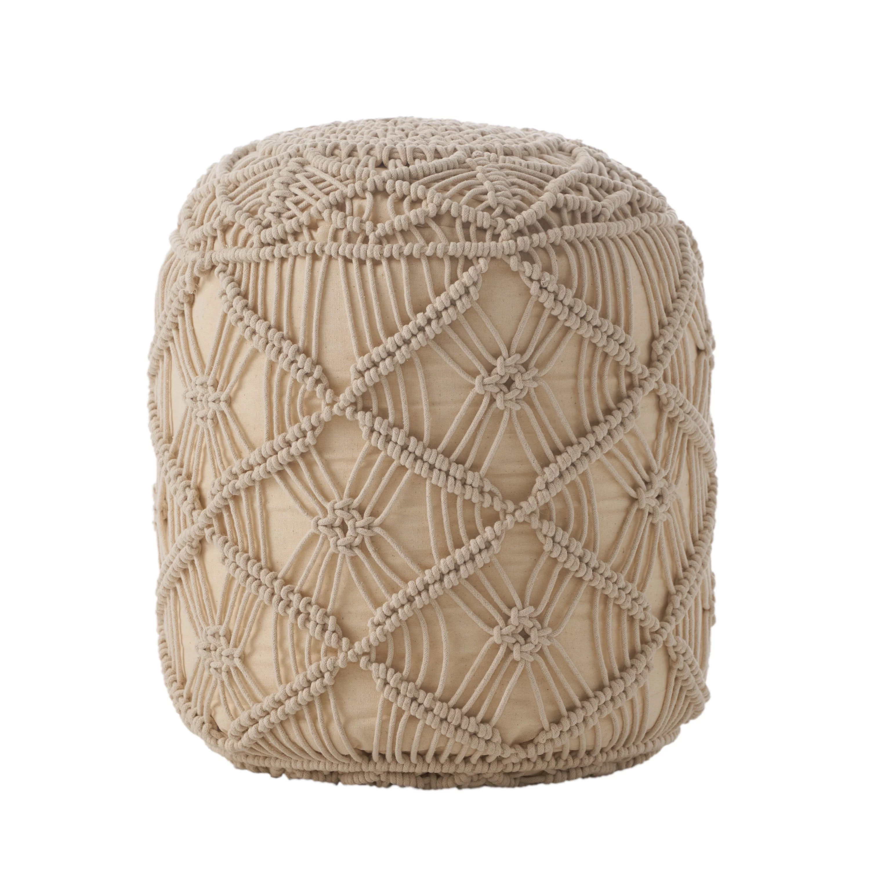 Noble House Rashad Fabric Cube Pouf, Natural