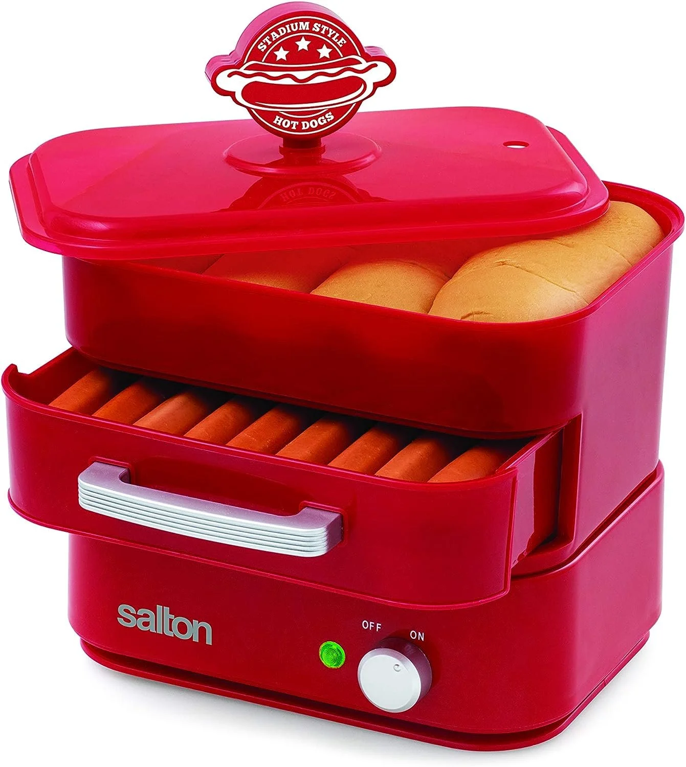 Salton HD1905 Hot Dog Food Steamer, Transparent, Red