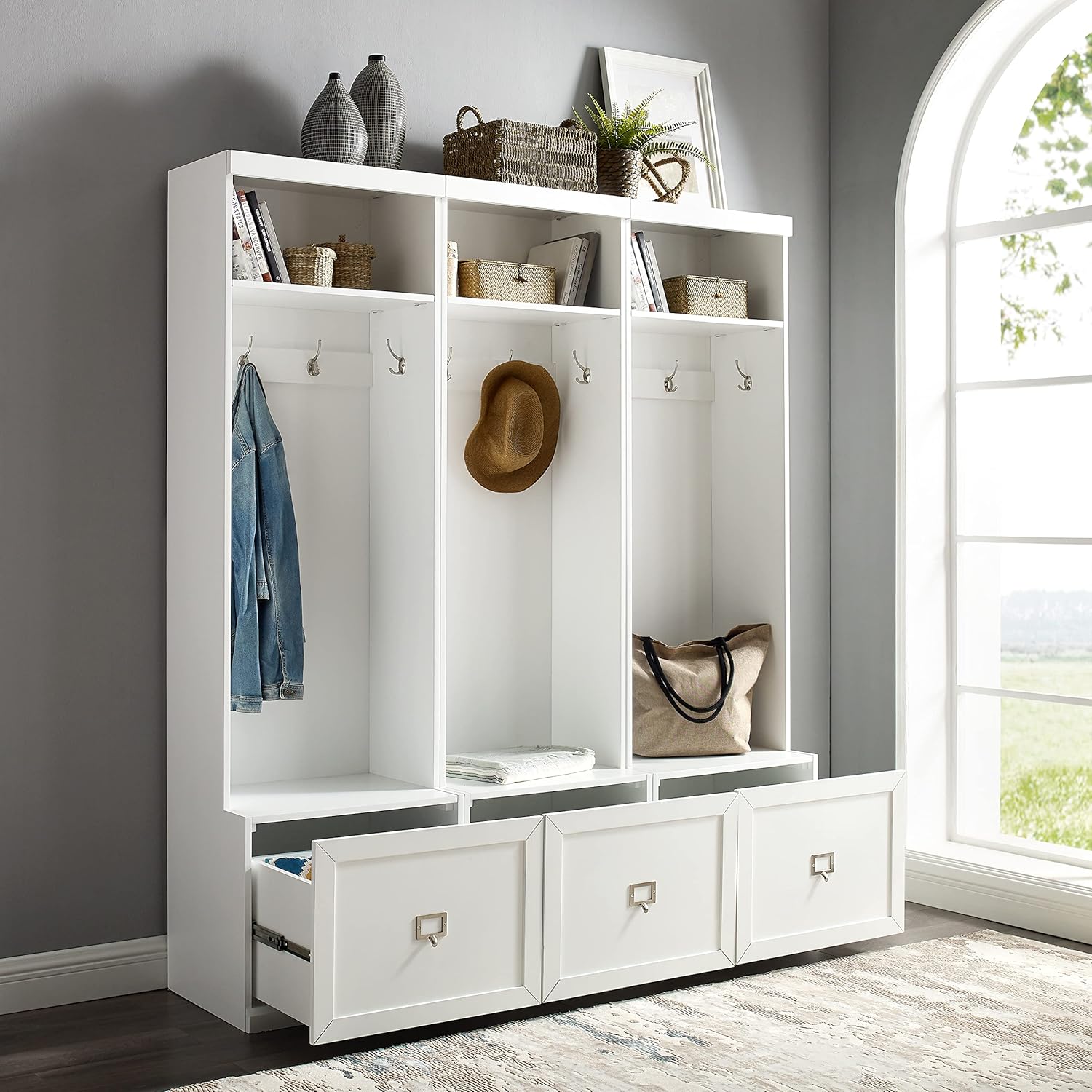 Crosley Furniture Harper 3-Piece Entryway Set with 3 Hall Trees, White