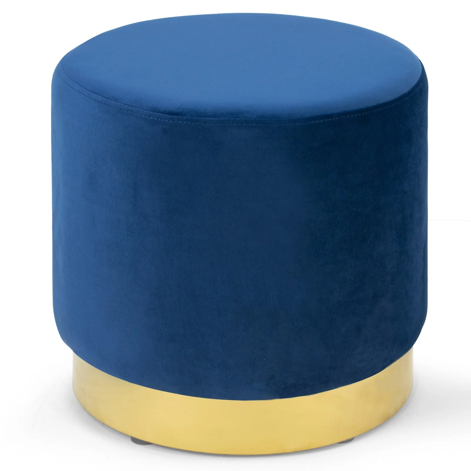 Glamour Home Anna Velvet Round Ottoman with Golden Accent Base