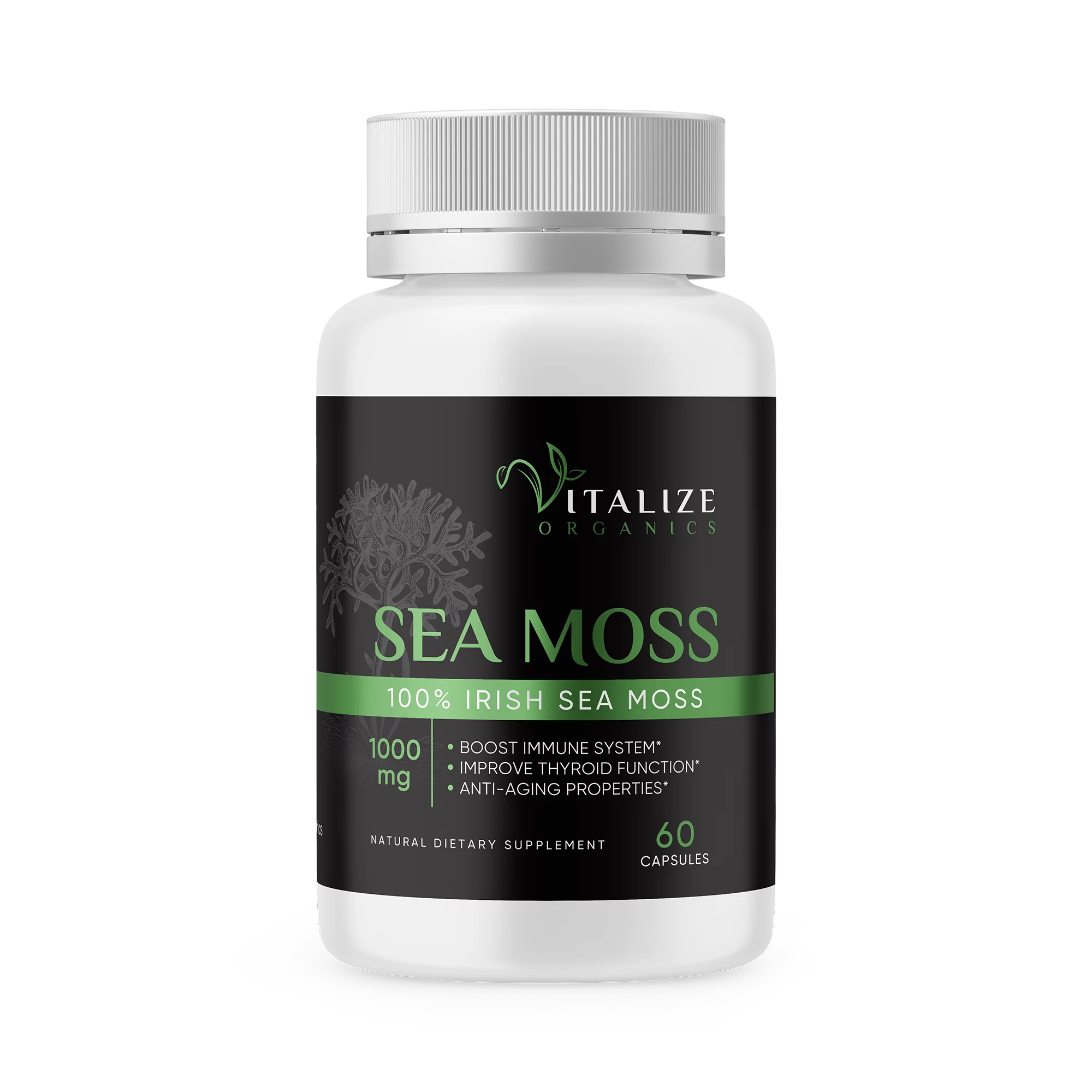 Organic Wildcrafted 100% Pure Irish Sea Moss (1000 mg) Vegan Capsules