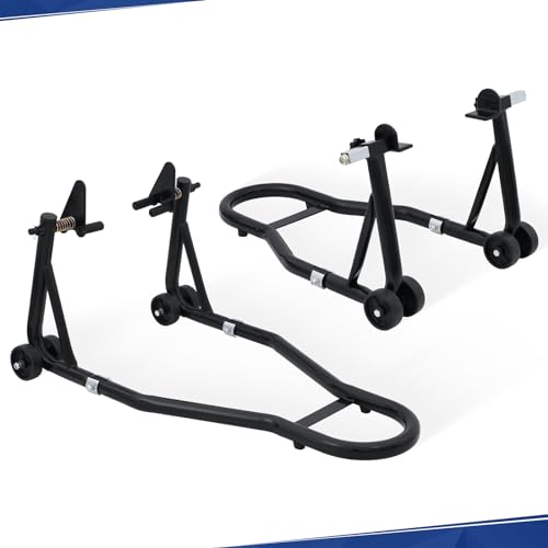 PENSUN Universal Motorcycle Stand Lift, 1100lbs Front Rear Combo Stand, Front Wheel Fork Stand, Rear U+L Fork Swingarm Spool Stand, Fit for Most Yamaha, Honda, Kawasaki, Suzuki, BMW Motorcycles, Black