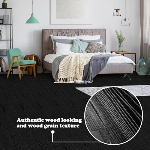 Peel and Stick Floor Tile - Vinyl Flooring 20-Pack (30 Sq.Ft), Waterproof and Self-Adhesive Black Wood Plank for Bathroom Kitchen Laundry Room, Easy DIY Flooring, No Grout Needed (36x6 Inch)