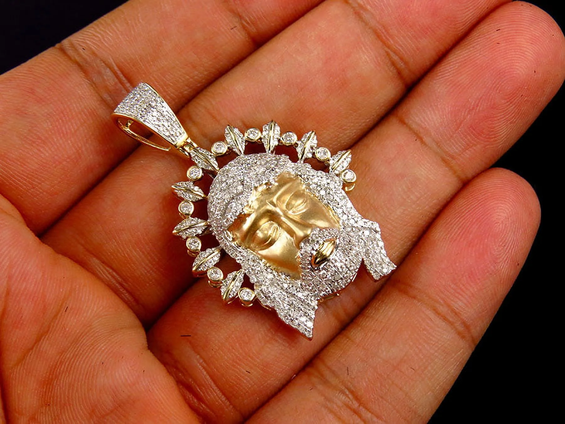 Men's Yellow Gold Jesus Face piece with Halo 1.5 Inch Diamond Pendant (1.25ct)