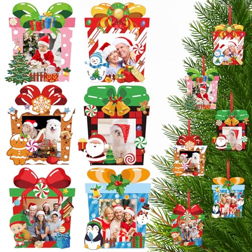 WILLBOND 36 Pack Christmas DIY Picture Frames Craft Kit for Kids Xmas Tree Photo Frames Ornaments with Stickers for Xmas Winter Holiday Party Activities Games Favor(Gift Box)