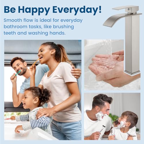 Airuida Brushed Gold Tall Waterfall Bathroom Vessel Sink Faucet Modern Bathroom Vanity Faucet Single Handle Single Hole Farmhouse Bar Mixer Tap Washbasin Faucet Deck Mount