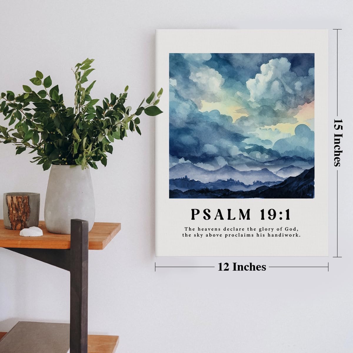 Inspirational Modern Bible Verse Wall Art Decor, Scripture Wall Decor, Psalm 19:1 The Heavens Declare The Glory of God Framed Canvas Poster Print 12 x 15 inch Decoration Painting for Home Office