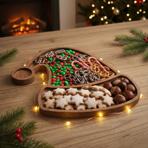 Maxcheck Christmas Tree Serving Tray Platter Charcuterie Board Christmas Wood Serving Dish Cutting Board Rustic Farmhouse 11.42 x 10.43 Inches Table Plate for Cheese Food Fruit Party