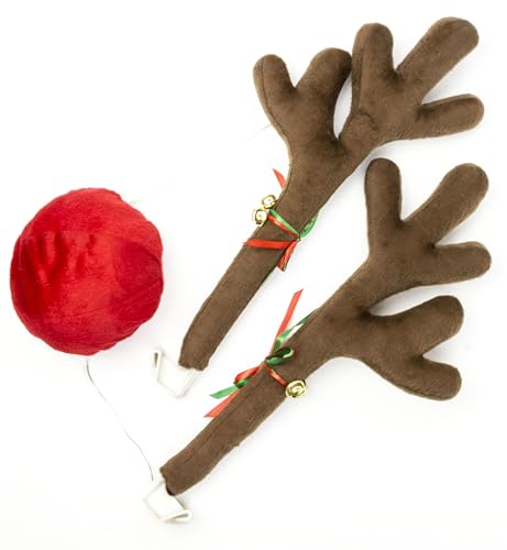 Red Co. 17” Standard Reindeer Christmas Car Kit Products, Antlers with Jingle Bells & Nose