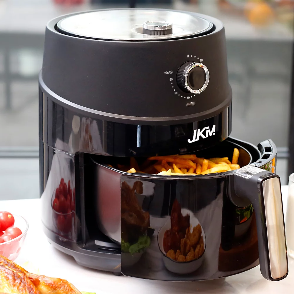 JKM Air Fryer 3.7 Quart, mechanical Air Fryer Oven, Adjustable Timer & Temp, No Oily Smoke Frying Cooking, Auto Shut Off, 1500W, Black