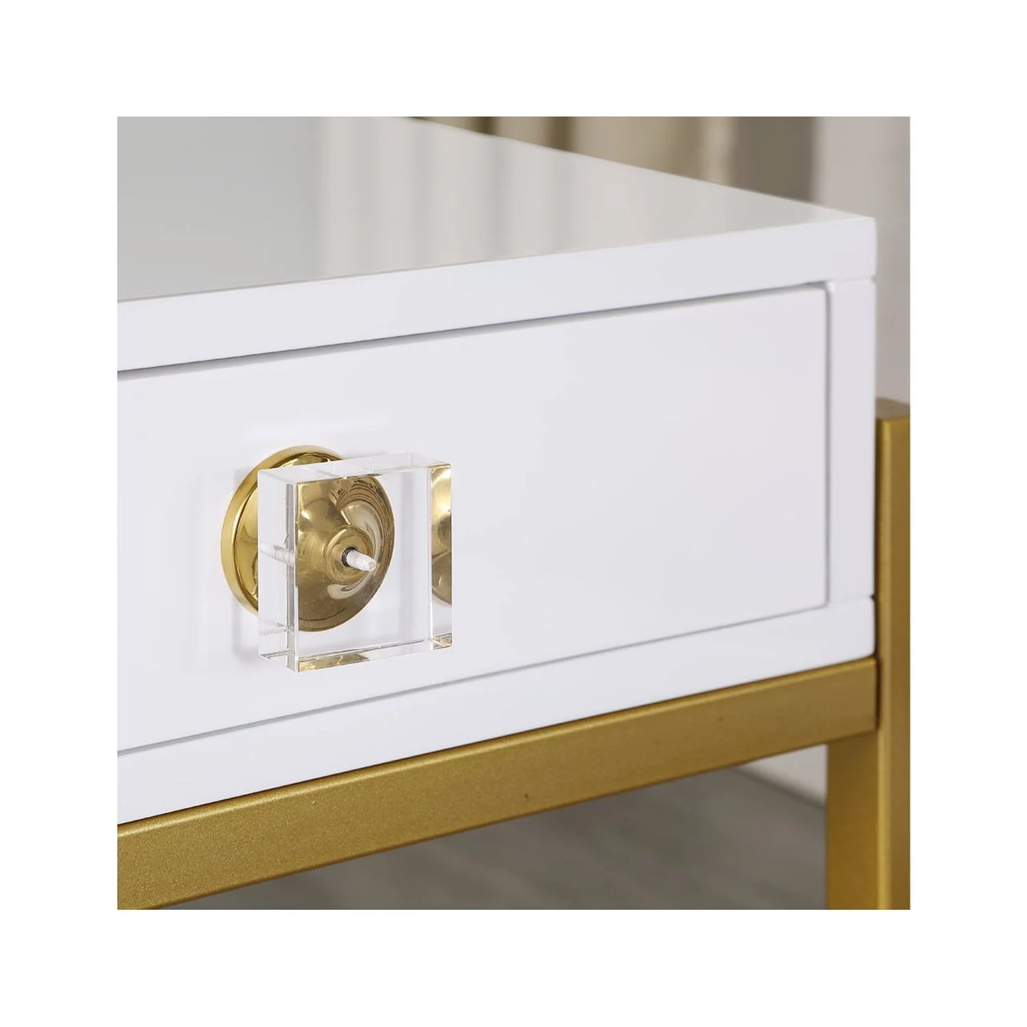 Best Master Furniture Tamila White Lacquered Computer Desk with Gold Frame