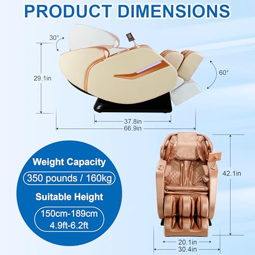 4D Zero Gravity Massage Chair Recliner, Easy Control SL-Track Shiatsu Massage Chair Full Body with AI Control,Body Scan,Waist Heating,Bluetooth,Foot Rollers,32 Airbags&Extended Footrest (Gold)