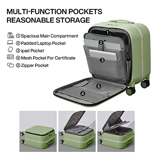 mixi Carry On Luggage, 20'' Suitcase with Front Laptop Pocket, Travel Rolling Luggage Aluminum Frame PC Hardside with Spinner Wheels & TSA Lock and Cover - Smoke White