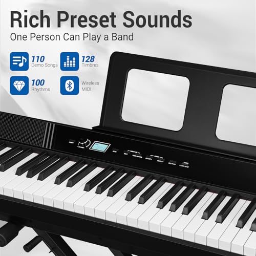 MOSEN Digital Piano 88-Key Full Size Weighted Piano, Electronic Keyboard Piano, Hammer Action, with Music Stand, Double X frame, 3-Pedal, 10+Voice Settings, for Beginner Professional at Home/Stage