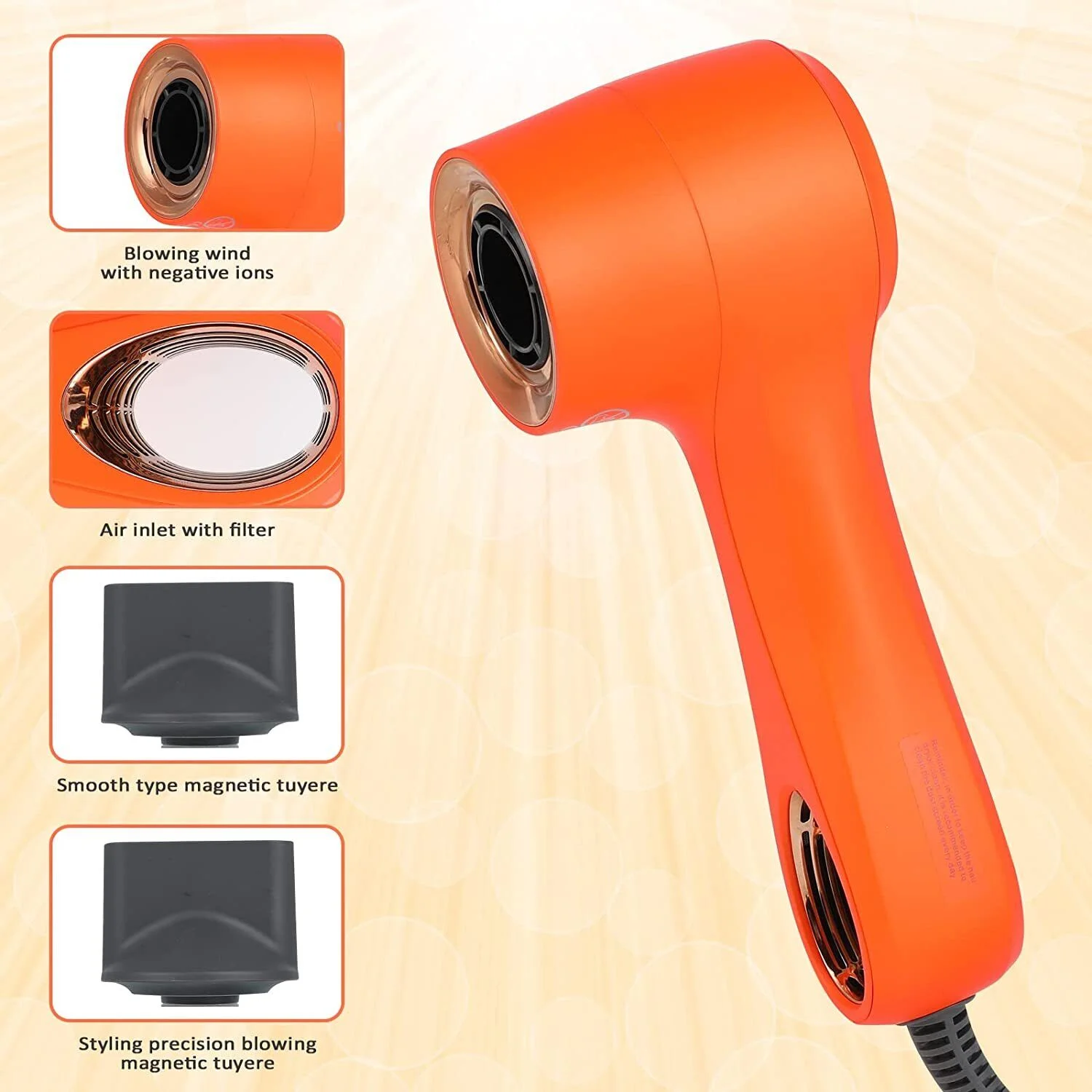 Infinipower Hair Dryer with 2 Nozzles, Negative Ions Brushless Hair Blower