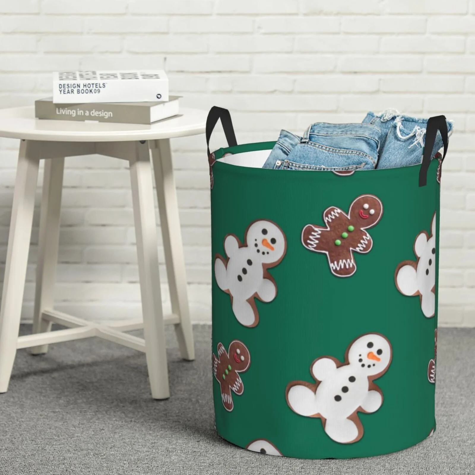 Fotbe Laundry Hamper With Durable Leather Laundry Basket Gingerbread Snowman Cookies Thickened Waterproof Round Collapsible Laundry Hamper, Dirty Clothes Laundry Basket