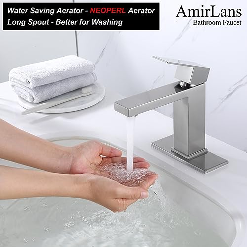 Brushed Gold Vessel Sink Faucet - Tall Single Hole Bathroom Faucet with Pop Up Drain, AML-11411-BG