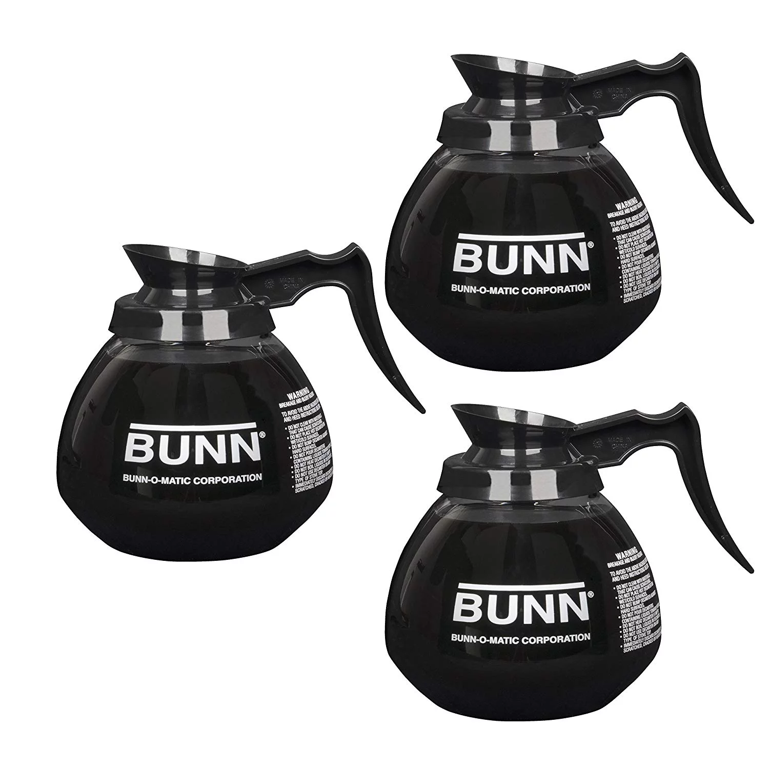 BUNN 42400.0103, 12 Cup Commercial Glass Decanter with Handle (3 Pack), Black