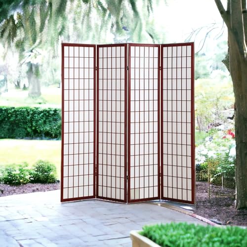 4 Panels Room Divider Privacy Screen Shoji Divider 6ft High Japanese Style Privacy Room Divider (Cherry, 4 Panels)
