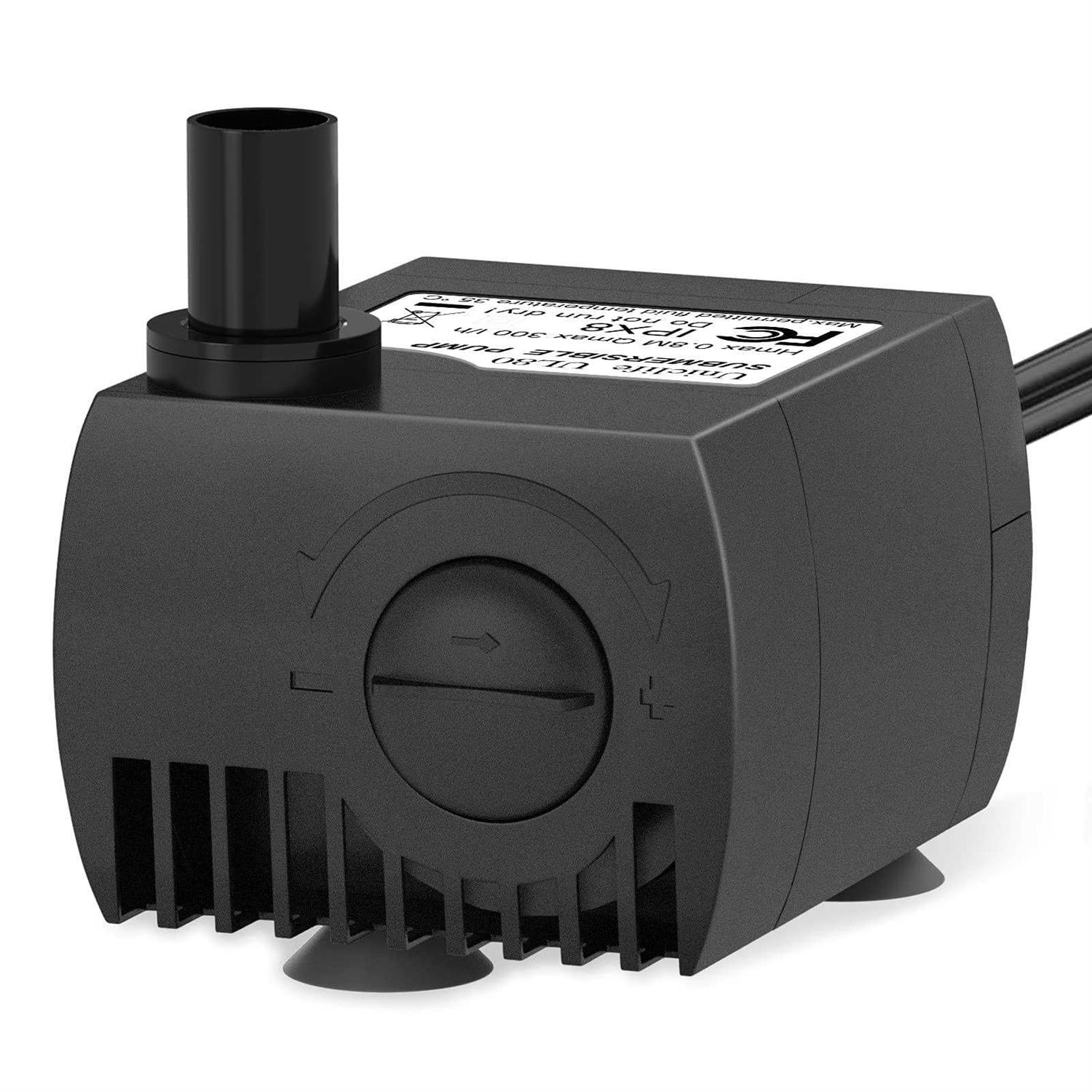 Uniclife 80 GPH Submersible Water Pump 4W Quiet Pump with 6ft Power Cord for Fountain Aquarium Fish Tank - Pet Supplies online store