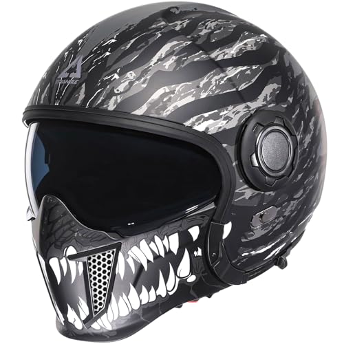 TRIANGLE Full Face Motorcycle Helmets,Off-Road Motocross Helmet for Men & Women,Dual Visor with Internal Tinted Sunshield,Open Face 3/4 Adult Racing Helmet DOT Approved(Black,L)