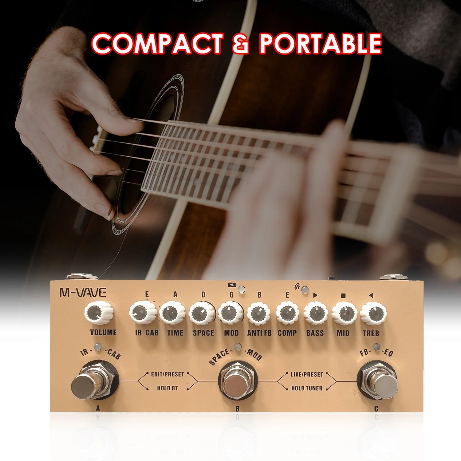 M-VAVE CUBE AC Portable Multifunctional Acoustic Guitar Combined Effect Pedal with Wireless Music Playback Phone Recording Audio Interface Function