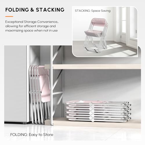 VINGLI Acrylic Folding Chairs 2 Pack, Clear Chair Foldable and Stackable, Plastic Panel & Metal Chrome Frame, Weight Capacity 350 lbs, Transparent