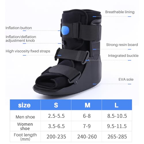 Inflatable Walking Boot, Air Cam Walker Fracture Boot Orthopaedic boot for Sprained Ankle, Short Air Walker Brace for Broken Foot Achilles Tendon Injury Black (Medium)