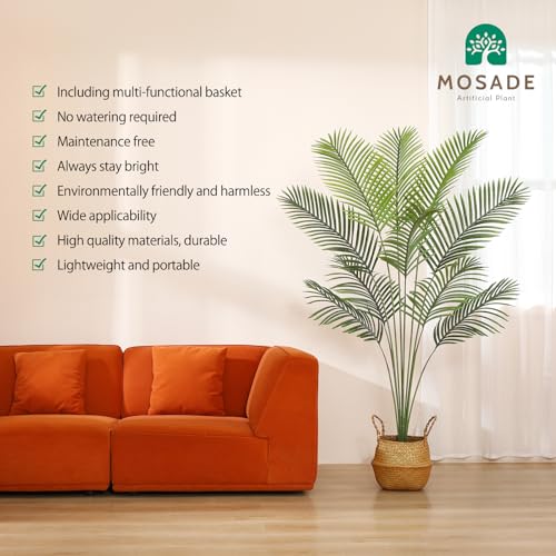 MOSADE Artificial Areca Palm Tree 6 Feet Fake Tropical Palm Plant and Handmade Seagrass Basket, Perfect Tall Faux Dypsis Lutescens for Indoor and Sheltered Outdoor Decor Home Office Porch Gift
