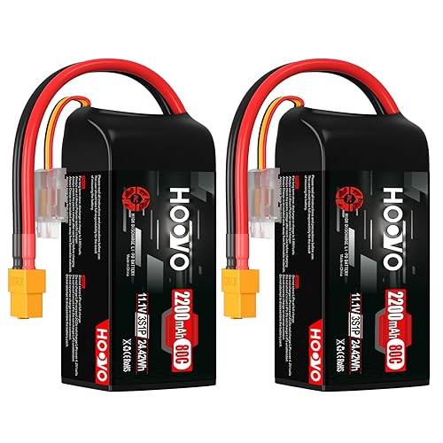 HOOVO 3S Lipo Battery, 2200mAh 80C 11.1V Shorty Lipo Battery Pack, Softcase with XT60 Connector Compatible with Drone RC Airplane Helicopter Quadcopter FPV RC Car,2 Pack