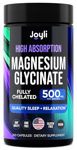 Magnesium Glycinate 500MG - Magnesium for Sleep - High Absorption Chelated Magnesium Supplement - Ashwagandha Root Extract + Manganese - Glicinato De Magnesio 400mg + 100mg 200 Vegan Capsules