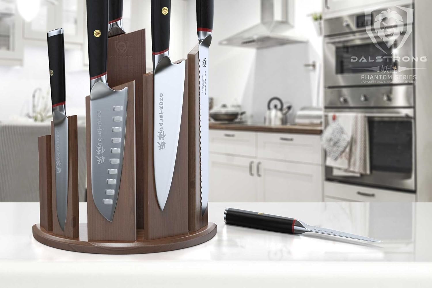 DALSTRONG Knife Block Set - 6-Piece w/Magnetic Knife Stand - Phantom Series - Japanese High-Carbon - AUS8 Steel - Pakkawood Handle