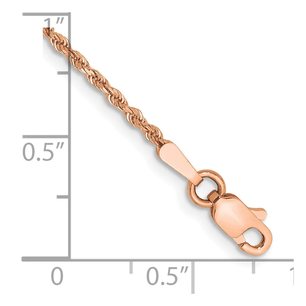 Primal Gold 14 Karat Rose Gold 1.50mm Diamond-cut Rope with Lobster Clasp Chain Bracelet
