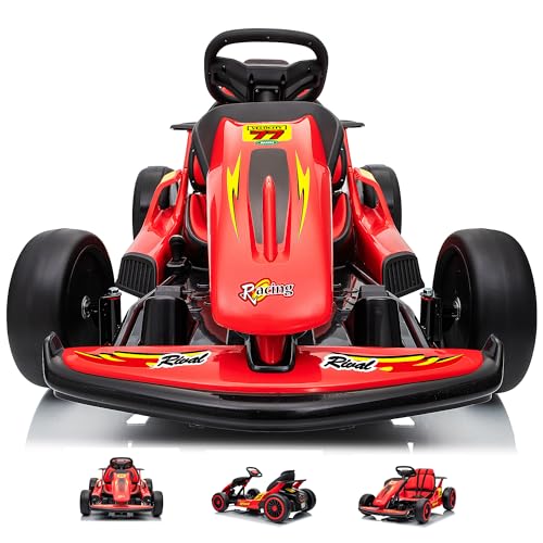 24V Electric Go Kart for Kids, Crazy Drift Cart with 400W Motors, EVA Tires, Max Speed 8.1 MPH, Music, Wireless, Electric Pedal Kart Outdoor Ride on Toy for Kids Ages 6+, Rose Red