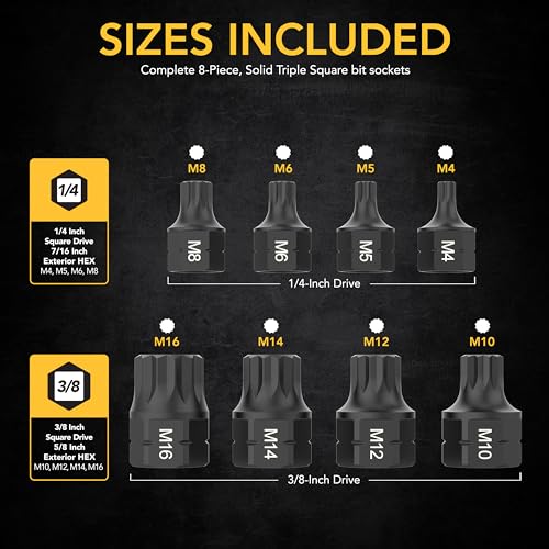 XZN Triple Square Spline Bit Socket Set And Triple Square Spline Bit Socket Set, Extra Long 4-Inch Variation