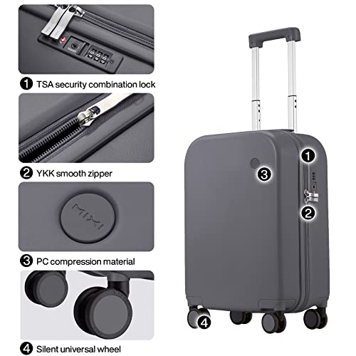 mixi Upgrade Carry on Luggage 14 Inch Underseat Personal Item Suitcases with Spinner Wheels, Hardside Rolling Suitcase PC with TSA Lock Lightweight Travel Case, Fine Grid Black