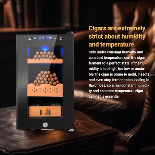 Electric Cigar Humidor, 25L 200 Counts Large Capacity,Thermostatic Electric Cooler Cabinet with Digital LED Screen, Safety Lock,Smart Humidity & Temp Control, Gifts for Men