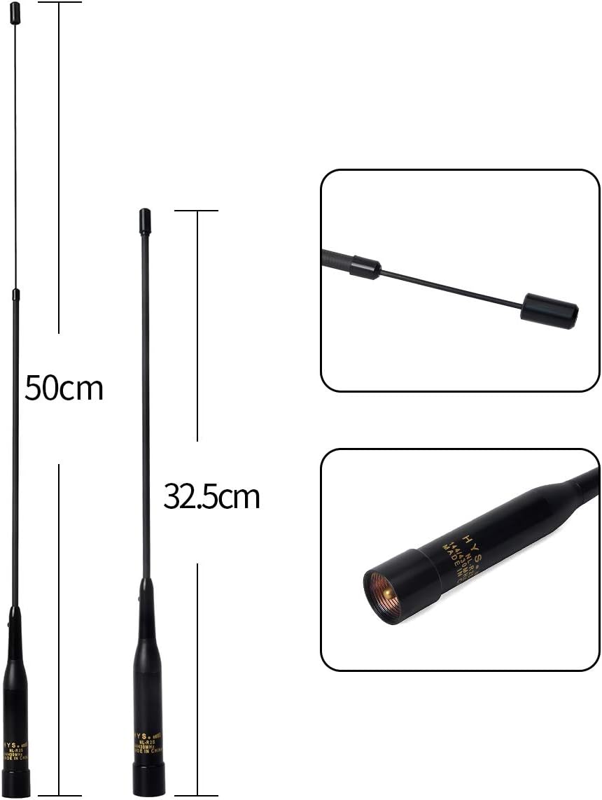 Dual-Band 2meter 70cm Mobile Radio Antenna NL-R2S 20inch Soft Telescopic Antenna 137-174/180-260(Receive only)/400-480MHz with Clip and 5m Cable